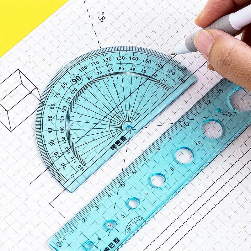 1/5/10 Pcs Soft Ruler Four-piece School Supplies Student Stationery Protractor Triangle Ruler