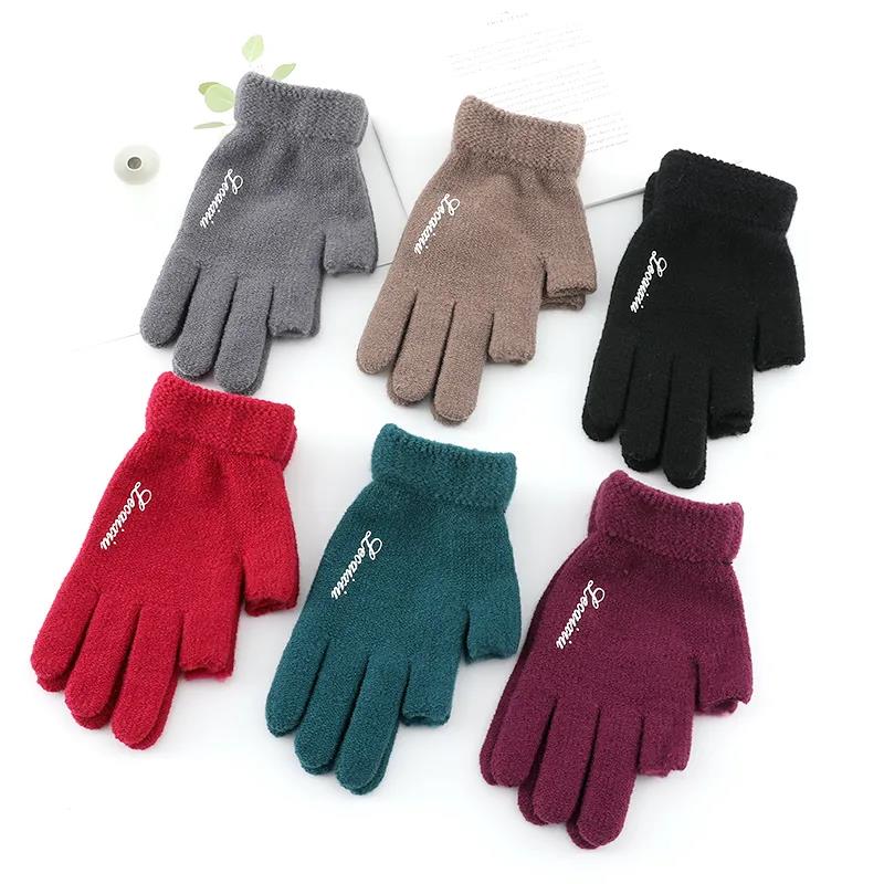 Women's Winter Touch Screen Gloves Warm Velvet Thick Half-finger Mittens Wool Non-slip Show Two-finger Office Driving Gloves Solid Knitting Gloves