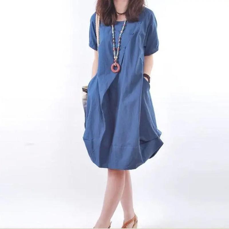 Summer Fat Girl Women's Plus Size Short-sleeved Dress Loose Cover Meat Pregnant Mother's Dress Round Neck Short-sleeved Loose Casual Dress