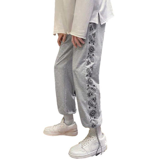 Chinese Style Men's Sports Pants Summer Drawstring Pants Loose Large Size Wide-leg Casual Pants