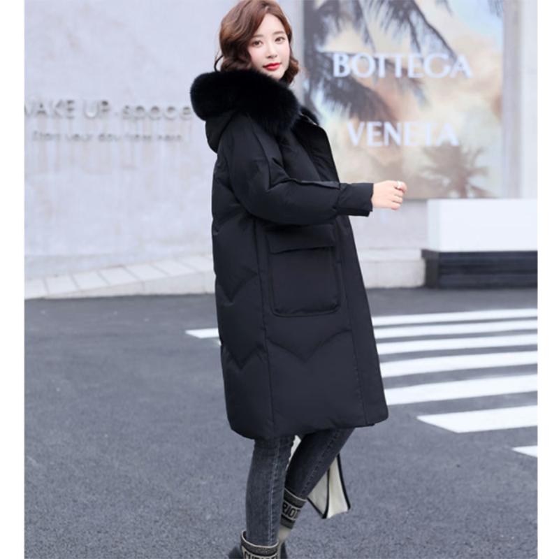 Women's Shiny Down Padded Jacket Mid-length Korean Style Loose Padded Jacket Warm Cotton Coat Big Fur Collar Winter Clothes