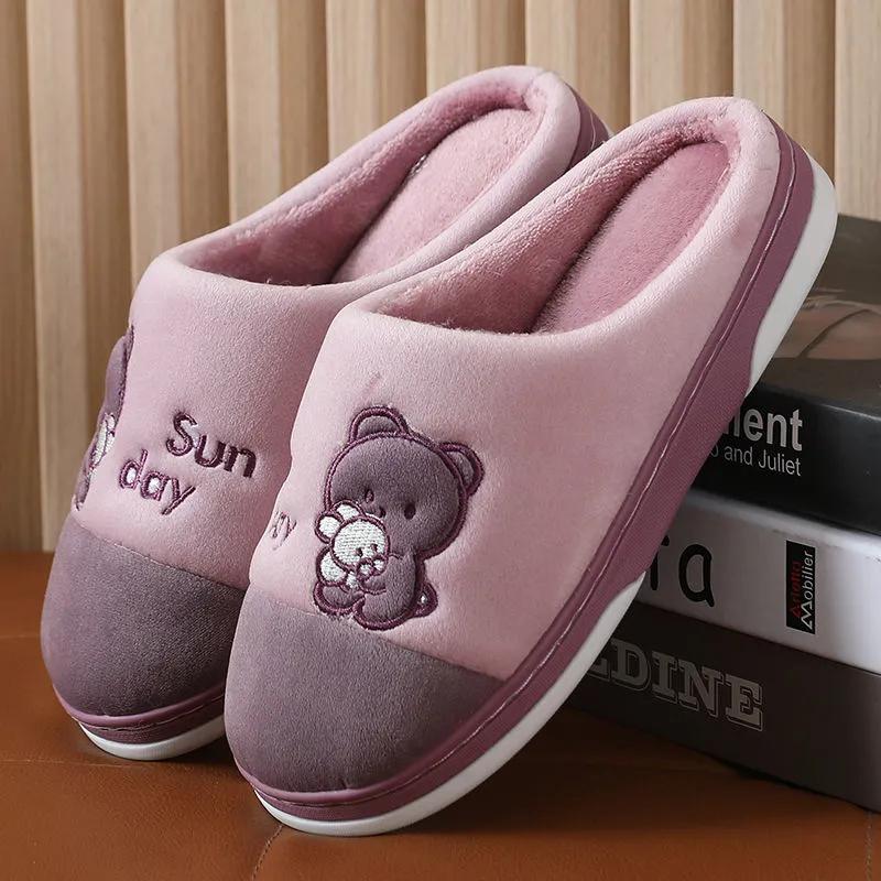 Pink Slippers Women Winter Warm Cotton Shoes Home Indoor Casual Mens Blue Plus Size Slides Blue Thick Fleece Non Slip Couples Slippers