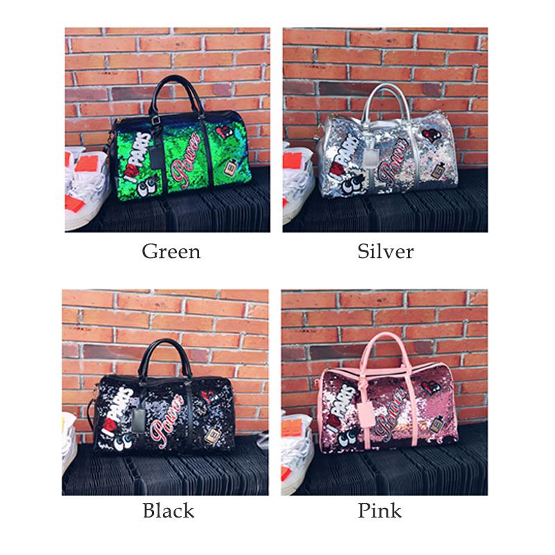 2019 Fashion Women Travel Bag Casual Sequins Letters Man Shoulder Diagonal Handbag Large Capacit