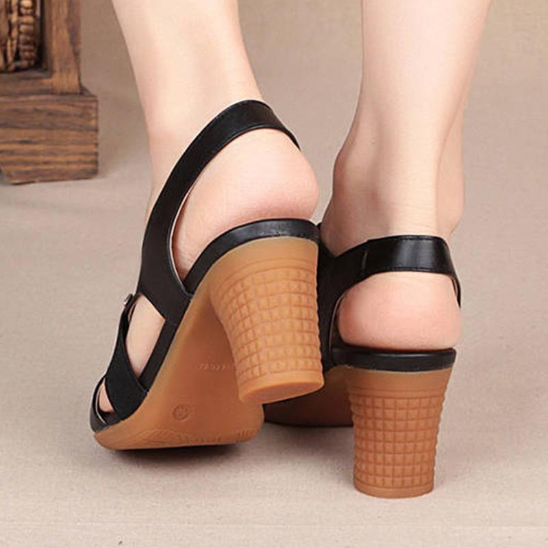 Mid-heel Sandals Women's Summer High-heeled Shoes Thick-heeled Fish Mouth Shoes Middle-aged and Elderly Comfortable Non-slip Soft Sole