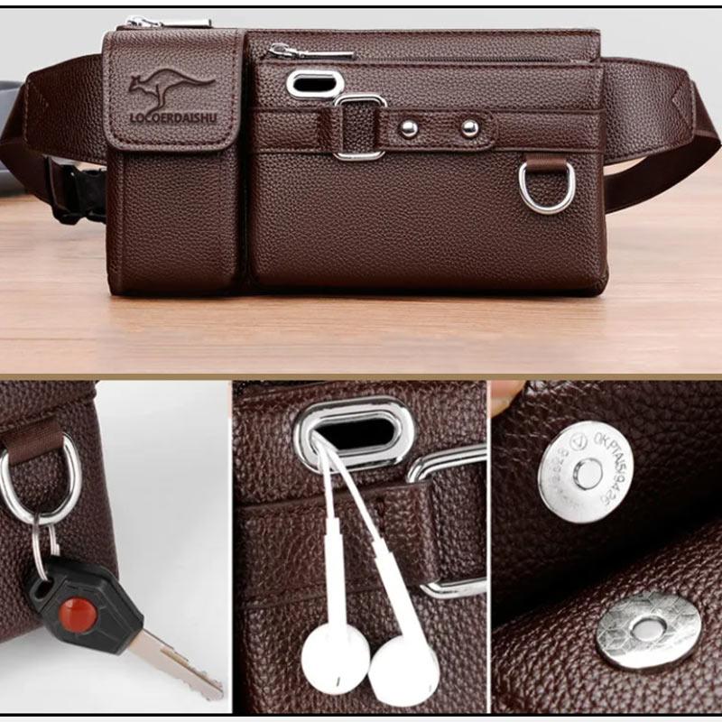 Men's Chest Bag Leather Texture Waterproof Waist Bag Trendy Large Capacity Multifunctional Messenger Bag