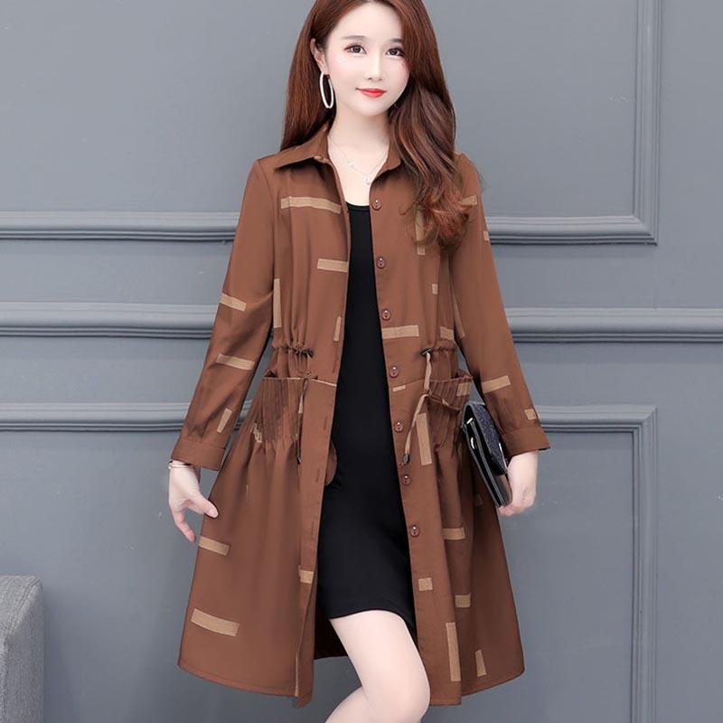 Windbreaker Women's Mid-length Spring Middle-aged Mother Loose Large Size Thin Raincoat Coat