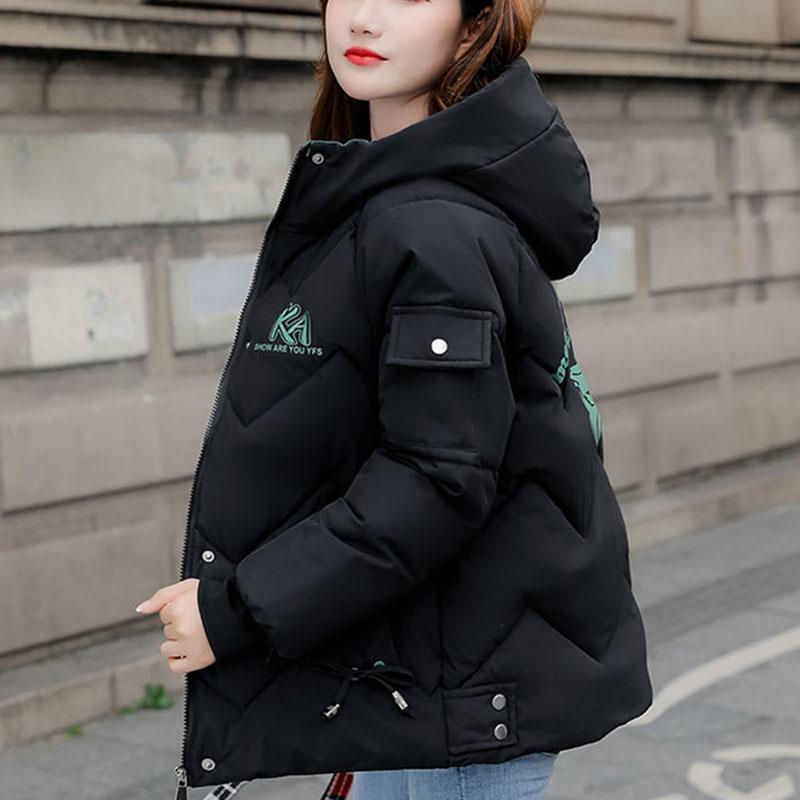 Down Padded Jacket Korean Winter Thickening Women's Short Slim Printed Hooded Plus Size Padded Warm Jacket