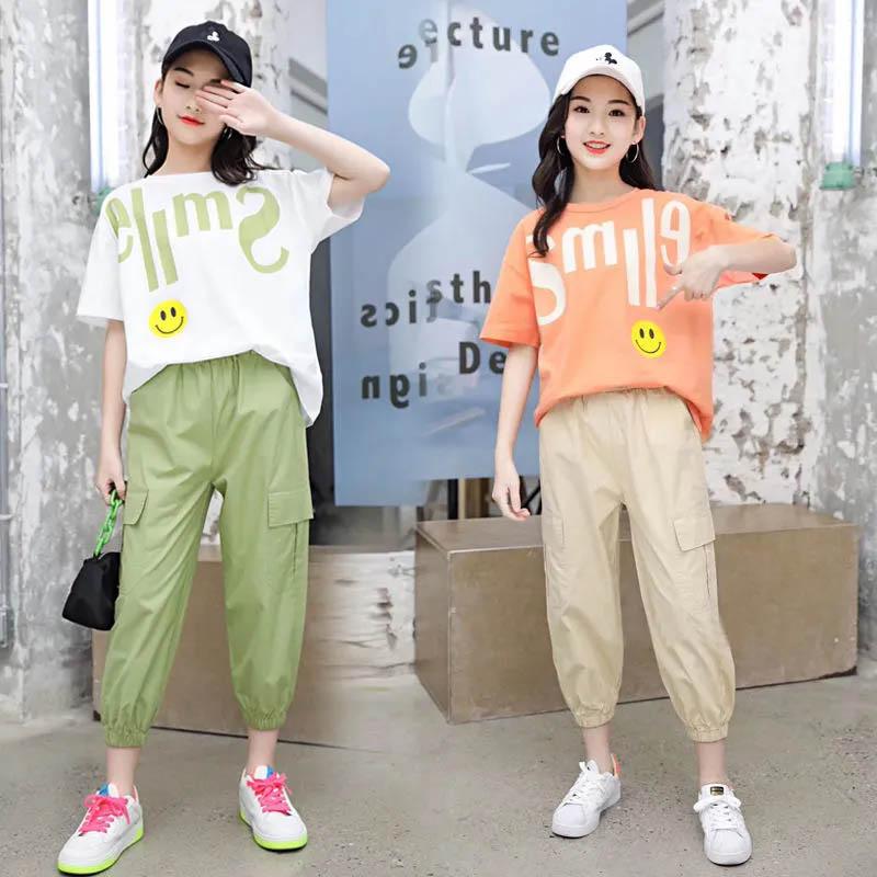 Girls Suit Spring and Summer Breathable Loose Casual Fashion Children's Short-sleeved Sports Short-sleeved Trousers Two-piece Set