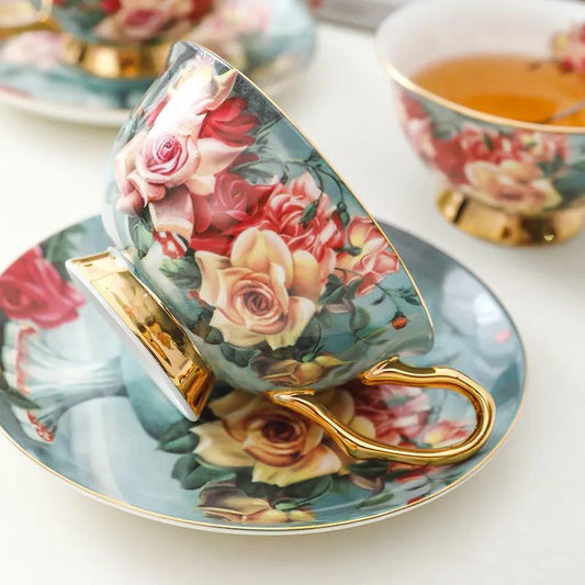 Rose Angel Bone China Exquisite Coffee Cup European Style Small Luxury Suit with Spoon Ceramic High-end Elegant Retro