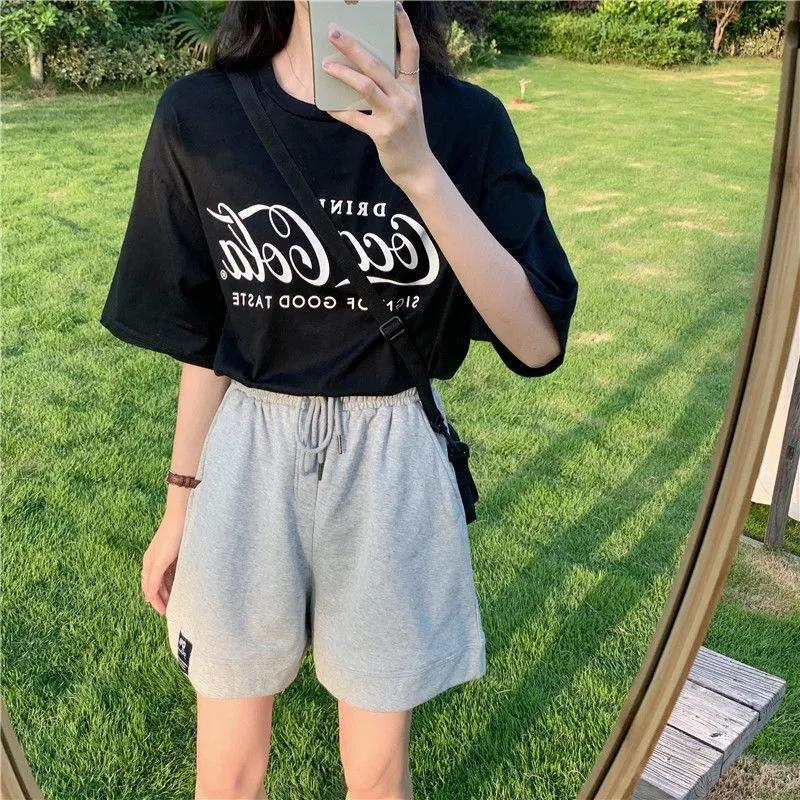 Five Points Wide Leg Sports Shorts Women's Summer Loose Casual Straight Shorts Ins Harajuku Style Pants Fitness Jogging Short Pants