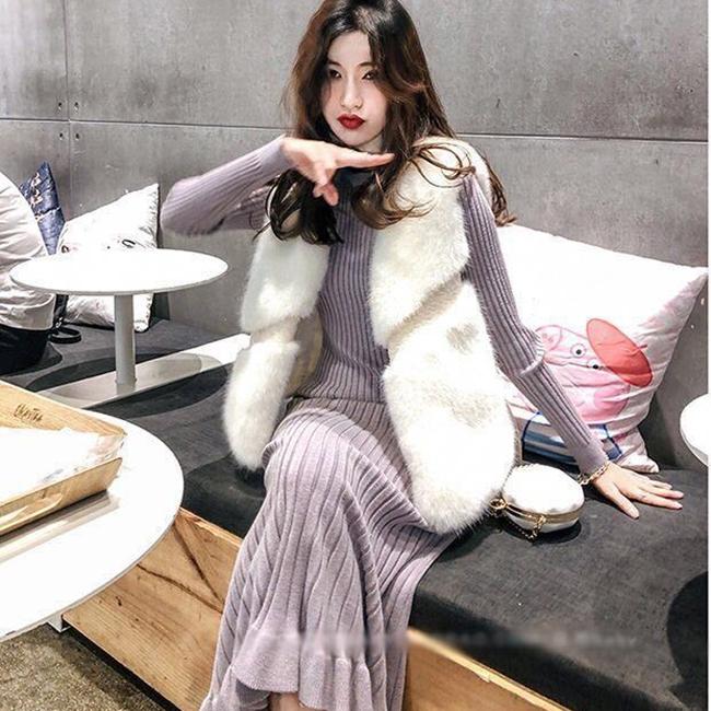 Fashion Slim Dress Winter Long Sleeve Half High Neck Buttoned Knit Sweater Mid-length Thin Dress