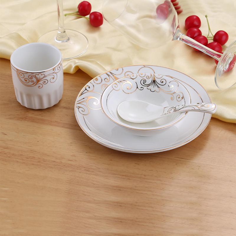 Chinese-style Hotel Tableware Four-piece Set of Bone Dish Fin Bowl Teacup Spoon Landscape Painting Ceramic Tableware