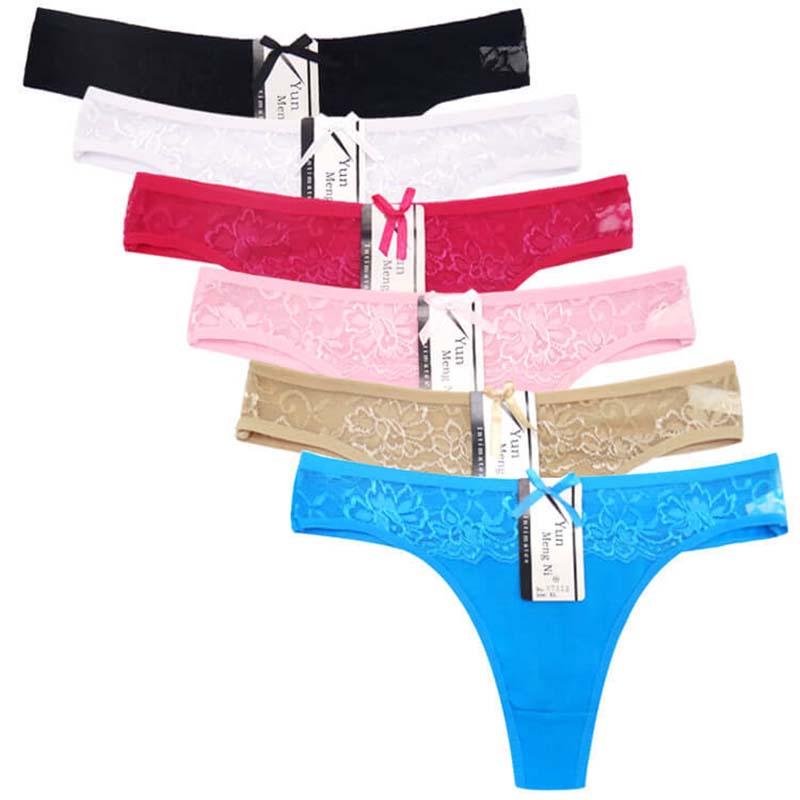 6 Pieces/set of Underwear Lace G String Underwear Female T Back Sexy Fashion Hollow Wide Belt Ladies Transparent Panties