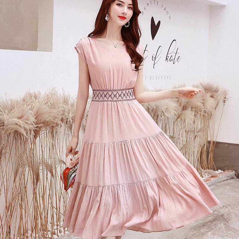 Womens Boho Solid Dress O-Neck Ladies Dresses Women Dress Sundress Maxi Dress Vestidos Verano