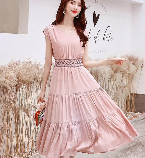 Womens Boho Solid Dress O-Neck Ladies Dresses Women Dress Sundress Maxi Dress Vestidos Verano