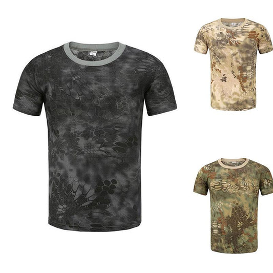 Camouflage Shirt Snakeskin Print T-shirt Summer Army Off Road Clothing Outdoor Sports Tees Half Sleeve Casual Pullover