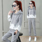 2pcs/set Women Sweatshirt Set Drawstring Plaid Sweatshirt Hoodies+Pants 2 Piece Set Women's Sports Suit Female Sportwear Hoodies Suit