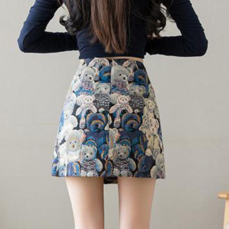 Bear Split Skirt Women's Spring and Autumn High Waist Small Anti-Slip A-Line Short Skirt