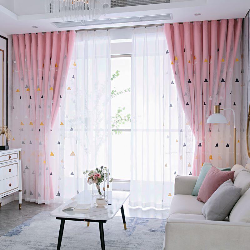 Nordic Net Celebrity Simple Bedroom Living Room Curtains Small Fresh Cloth Gauze Double Curtains Window Screen Shading (150×270cm)