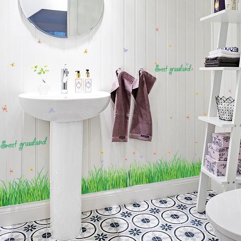 PVC Green grass butterfly baseboard bedroom porch corner removable wall sticker cartoon wallpaper