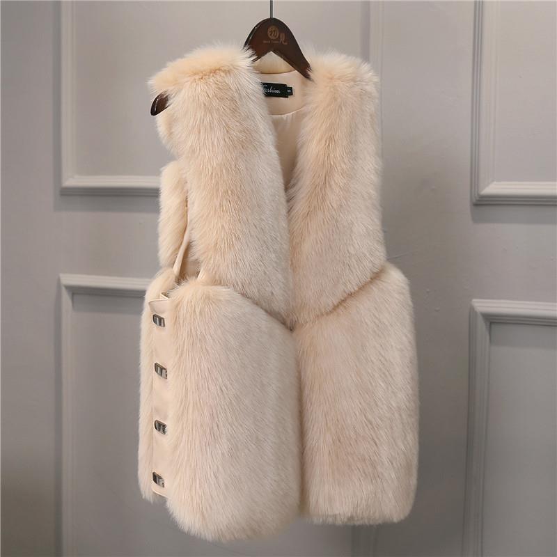 Autumn Winter Warm All-match Fur Vest Women's Leather Jacket Fashionable All-match Imitation Faux Fox Fur Waistcoat Stitching  Vest Short Jacket Slim