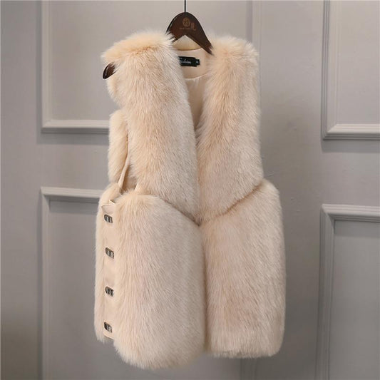 Autumn Winter Warm All-match Fur Vest Women's Leather Jacket Fashionable All-match Imitation Faux Fox Fur Waistcoat Stitching  Vest Short Jacket Slim