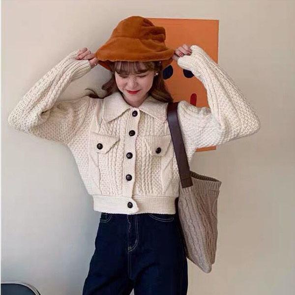 Twist Sweater Short Jacket Women Spring and Autumn Retro Hong Kong Style Jacket Loose Wild College Style Sweater Cardigan