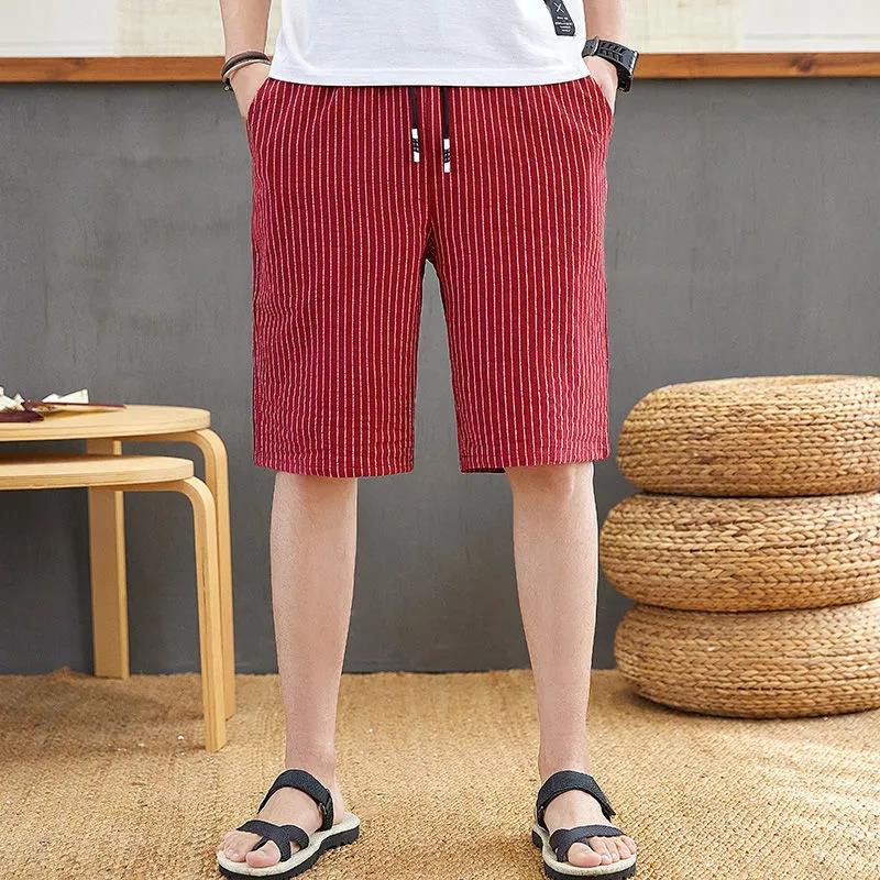 Summer Men's Cotton Five-point Pants Striped Shorts Men's Loose Sports Pants Men's Casual Shorts Men's Outer Wear