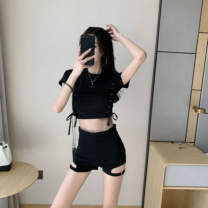 S-XL Summer Women Black High Waist Leg Loop Shorts Student Sexy Anti-light Thin Mini Pants