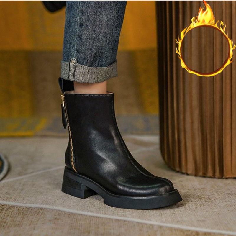 White Chelsea Short Boots Women's Autumn and Winter Martin Boots British Style Plus Velvet Warm Snow Boots Winter Boots