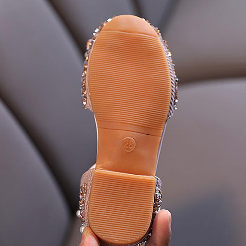 Girls Princess Shoes Non-slip Spring and Autumn Rhinestone Pearl Leather Shoes Children's Shoes Korean Soft Sole Baby Shoes