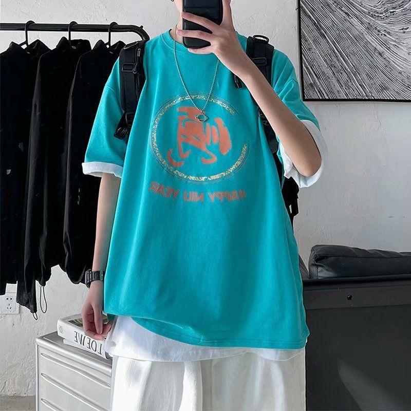 T-shirt Male Wild Loose Tide Brand Hip-hop Five-point Sleeve T-shirt Summer Short-sleeved Top Chinese Style