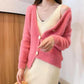 Autumn and Winter Casual Mohair Top Loose V-neck Knitted Sweater Cardigan Button Female Jacket