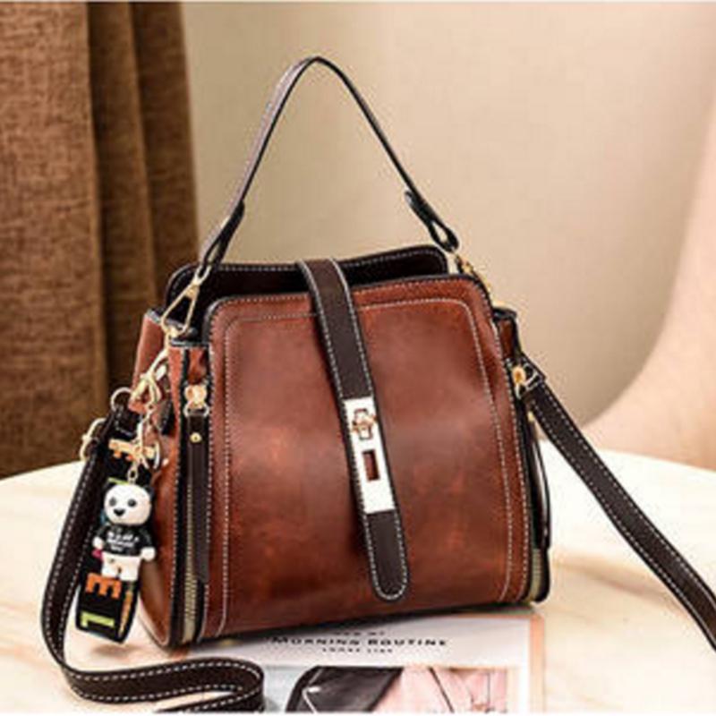 Crossbody Bag Women Red Leather Buckle Pendant Waterproof Large Capacity Shoulder Bags Handbag