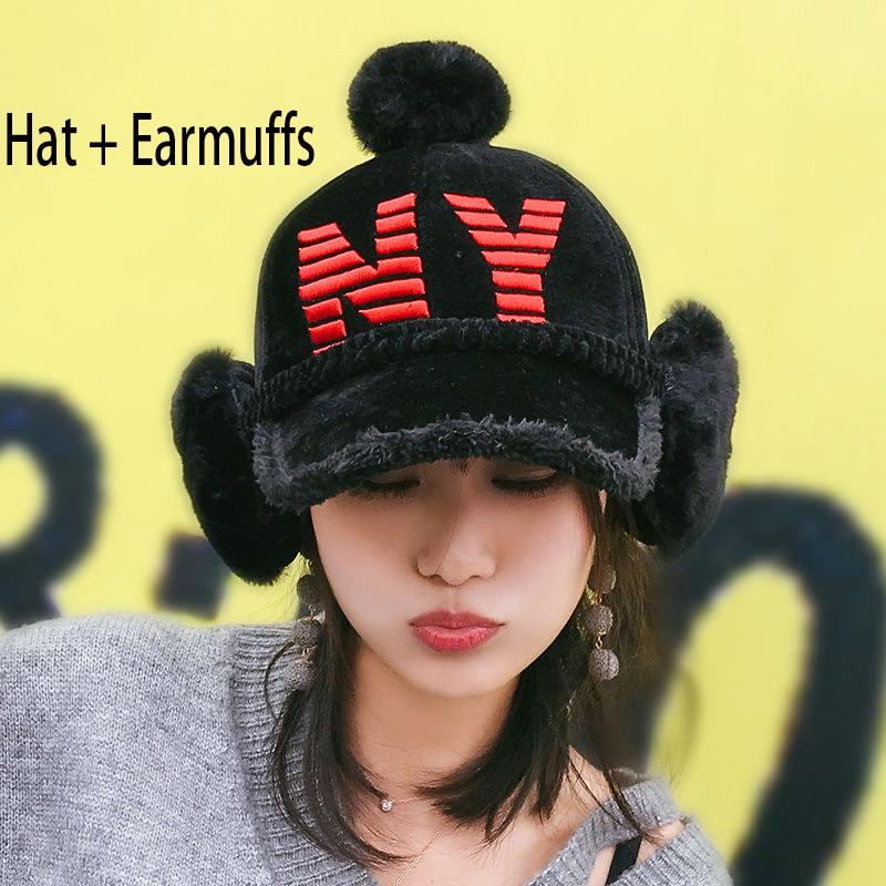 Windproof hat Autumn winter Warm hat Thick hat Fashion Woman hat Plush Cotton hat Trendy wild hat