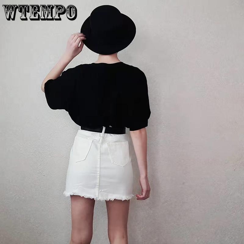 Denim Cotton Cloth Women Sexy Tight A-line High Waist Hip Short Skirt Button Pocket Asymmetric