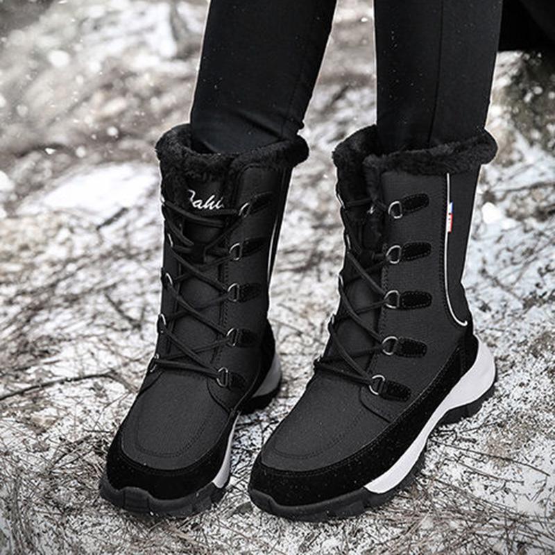 Warm Snow Boots Women Winter Plus Velvet Thick Leather Mid-tube Boots Waterproof Non-slip Outdoor Ski Cotton Shoes Cotton Boots