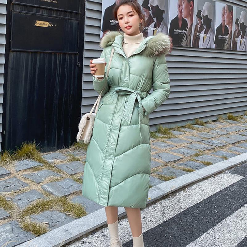 Women's Winter Korean Style Loose Quilted Coat Warm Stand-up Collar Down Jacket Women's Bright Face Long Down Jacket