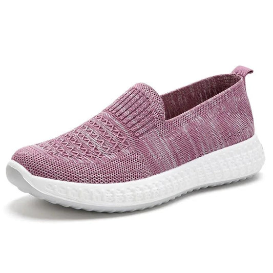 Women's Slip on Flat Shoes Non-slip Soft Bottom Breathable Mesh Knitted Sneakers Casual Sports Shoes Spring and Autumn Outdoor Walking Shoes