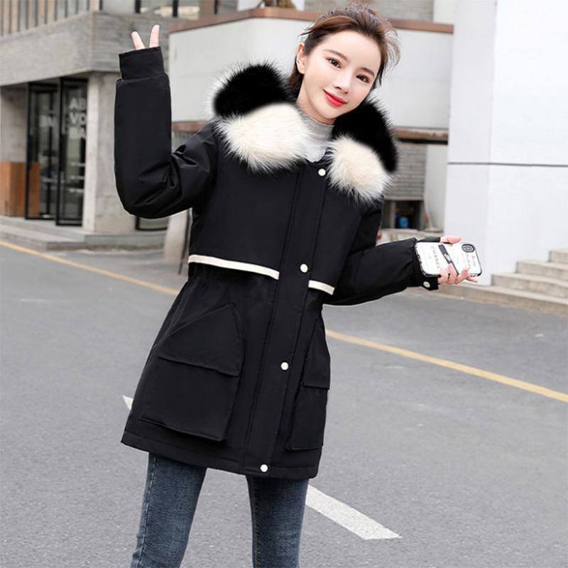 Women's Mid-length Down Jacket Winter Korean Loose Cotton Clothes Casual Hooded Padded Jacket Quilted Jacket