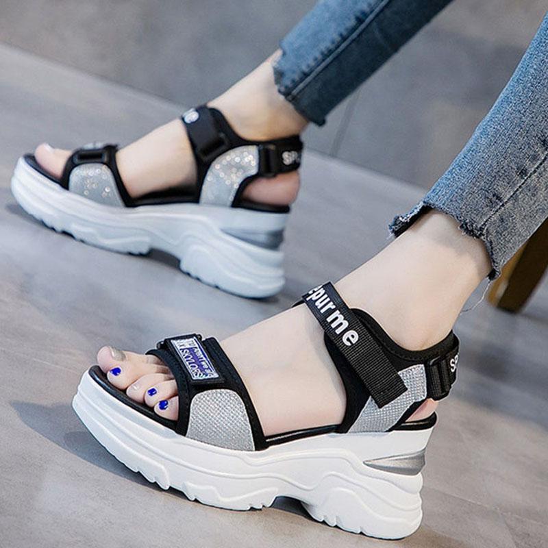 Plus Size 35-39 Fashion Women Mesh Shoes Cutout Beach Casual Sandals Flip Flop Sandals Ins Increased Roman Shoes