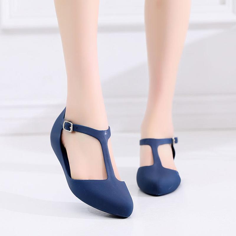 Women's Plastic Flat-bottomed Pointed Toe Closed Toe Fashion Shallow Mouth Frosted Summer and Autumn Soft Sandals Single Shoes