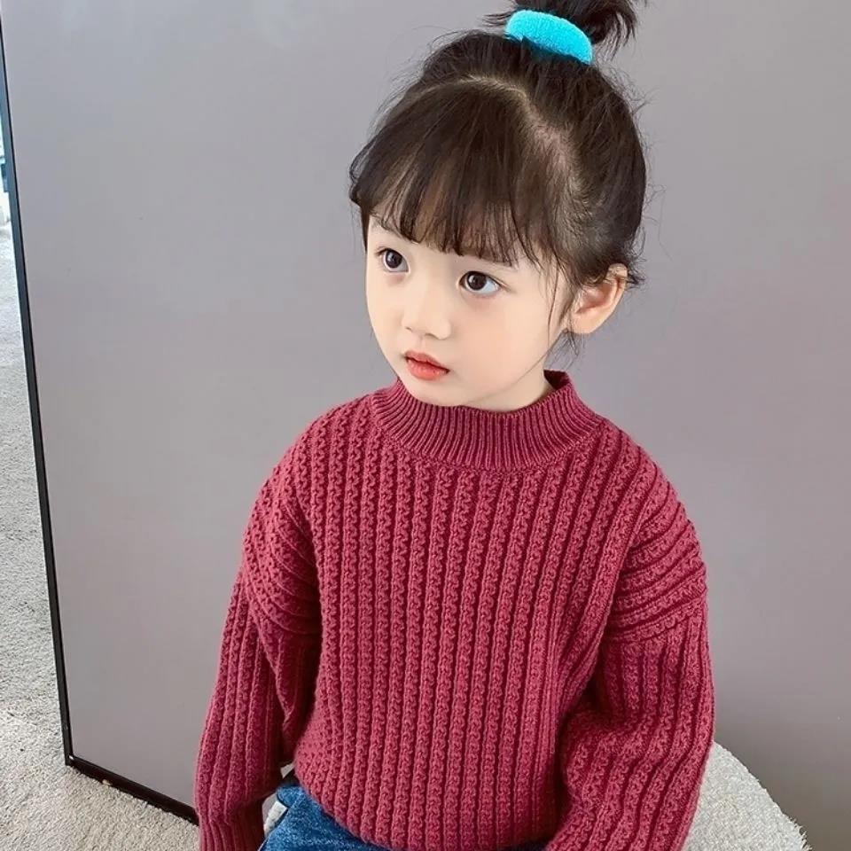 Boys' Sweaters Thickened Autumn and Winter Models of Bears, Big Children's Plus Velvet Turtleneck Pullovers, Girls' Tops