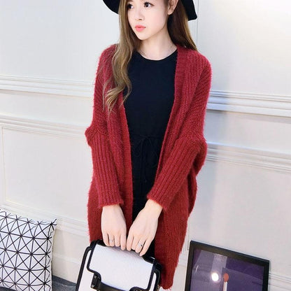 Autumn and Winter Bat Sleeve Sweater Slimming Cardigan Loose Top Casual Mid-length Women's Sweater