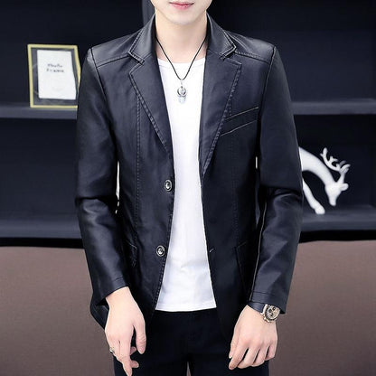 Youth Popular Men's Leather Jacket Spring and Autumn Fashion Trend Slim Thin Leather Jacket