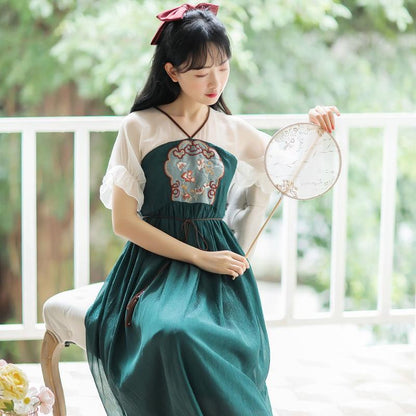 Summer Daily Improved Version of Hanfu Dress Female Embroidery Han Elements Literary Retro Mid-length Skirt Fairy