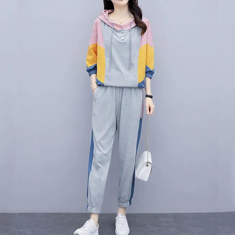 2021 Summer Korean Sports and Leisure Sweater Suit Female Large Size Loose Fashion Two-piece Suit