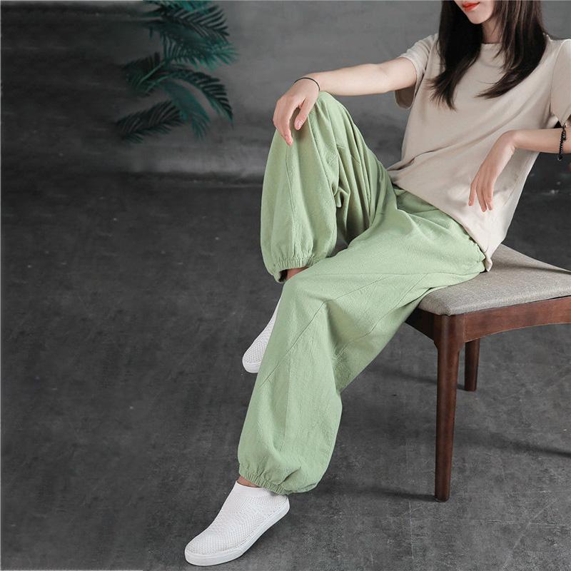 WTEMPO Cotton Linen Retro Lantern Pants women Spring and Summer Loose Solid Color Casual Trousers