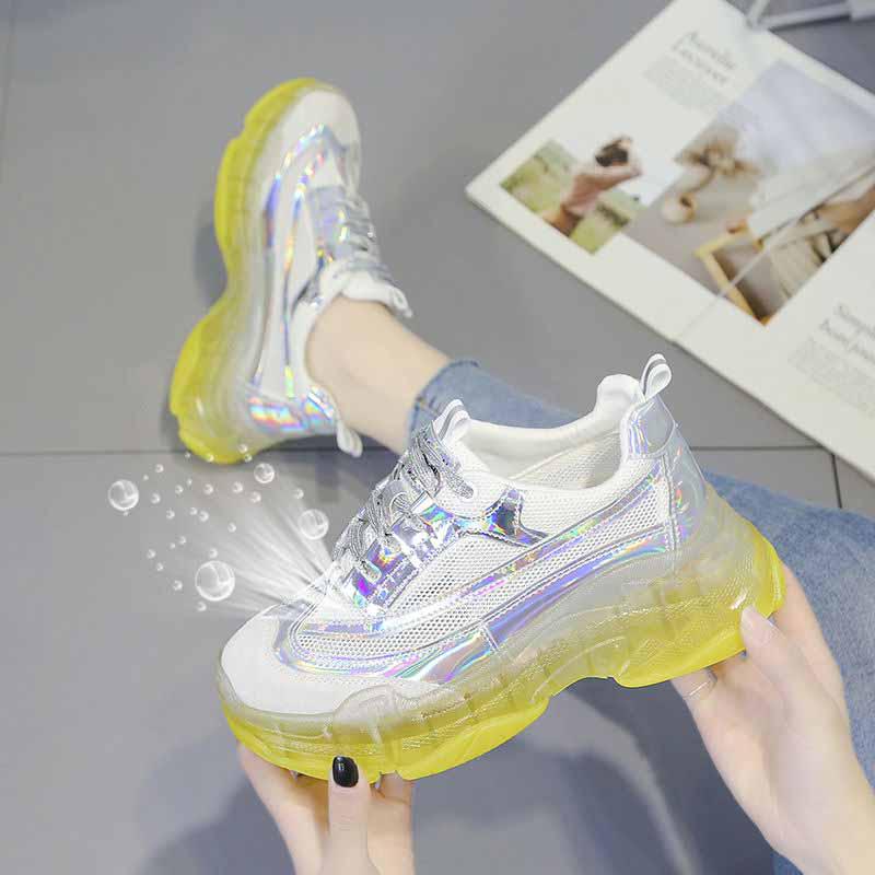 Plus Size 35-39 Summer Women Mesh Sneakers Students Breathable Running Basketball Shoes Shockproof Non-slip Laser Colorful Heighten Shoes