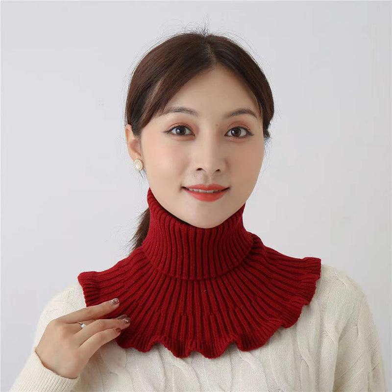 Women's Pullover Hooded Bib Keeps Warm In Autumn Winter Neck Protection Fake Collar Decoration Knitted Wool Scarf Wavy Floral Brim Bib All Match Scarf